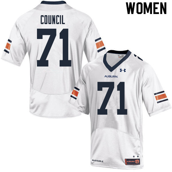 Women #71 Brandon Council Auburn Tigers College Football Jerseys Sale-White